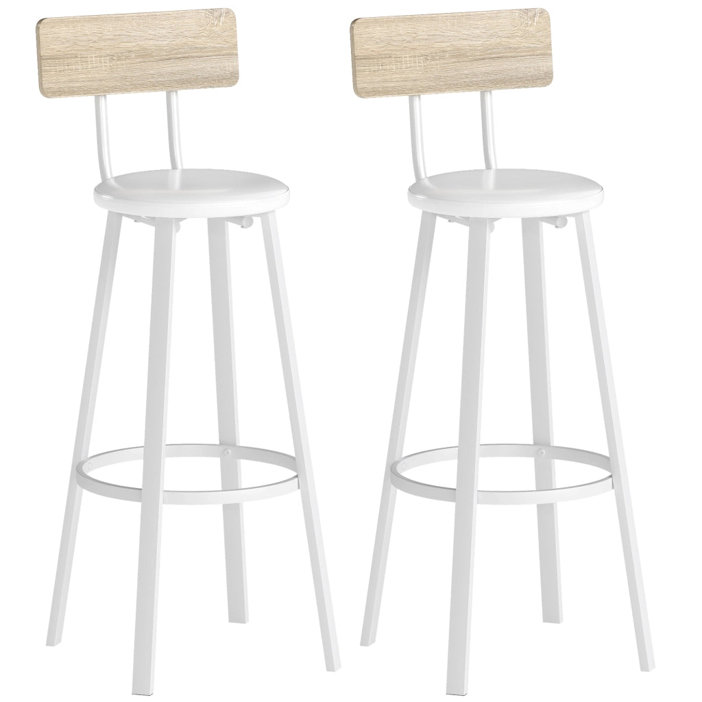Sgabello da Cucina con Schienale ¨C zephmum ¨C Naturale e Bianco 75,5 cm
