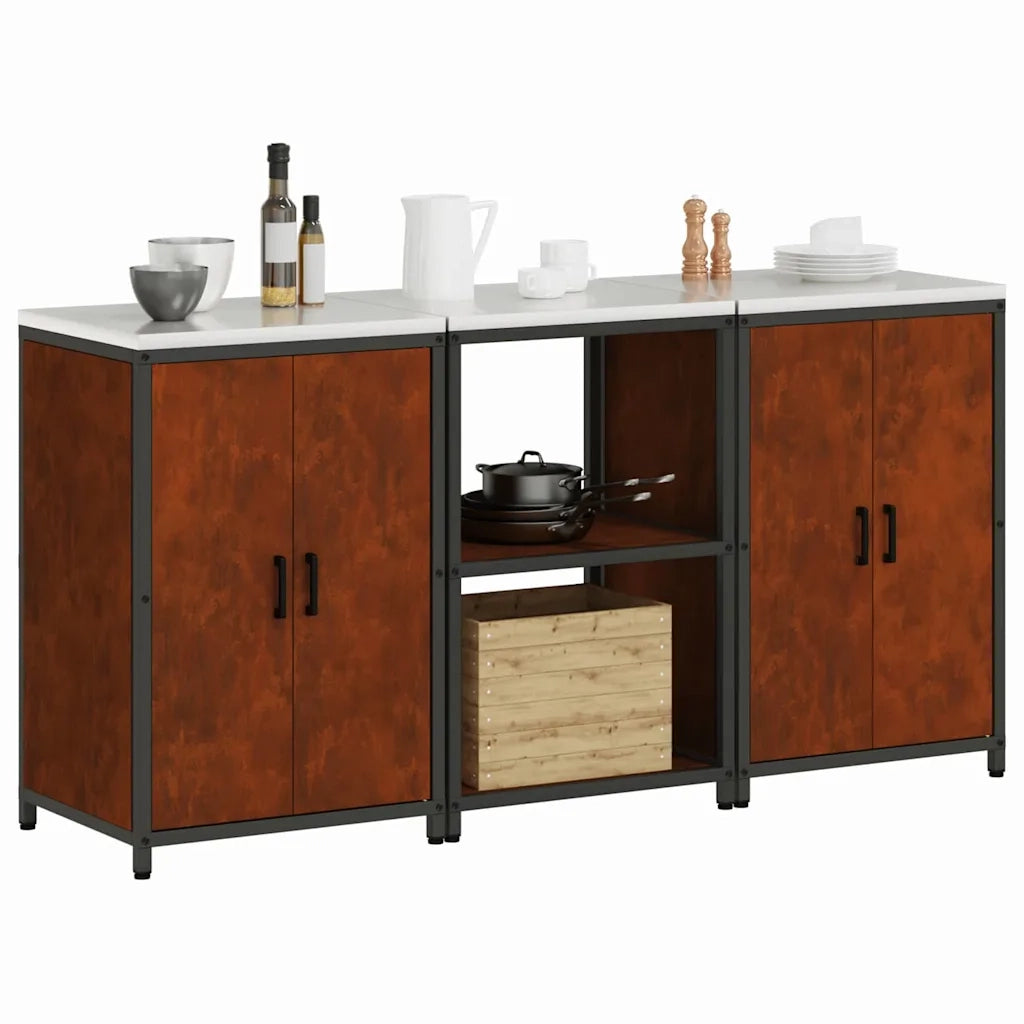 vidaXL Set di Stoccaggio per Cucina 3 pcs Ruggine 180 x 50 x 92 cm