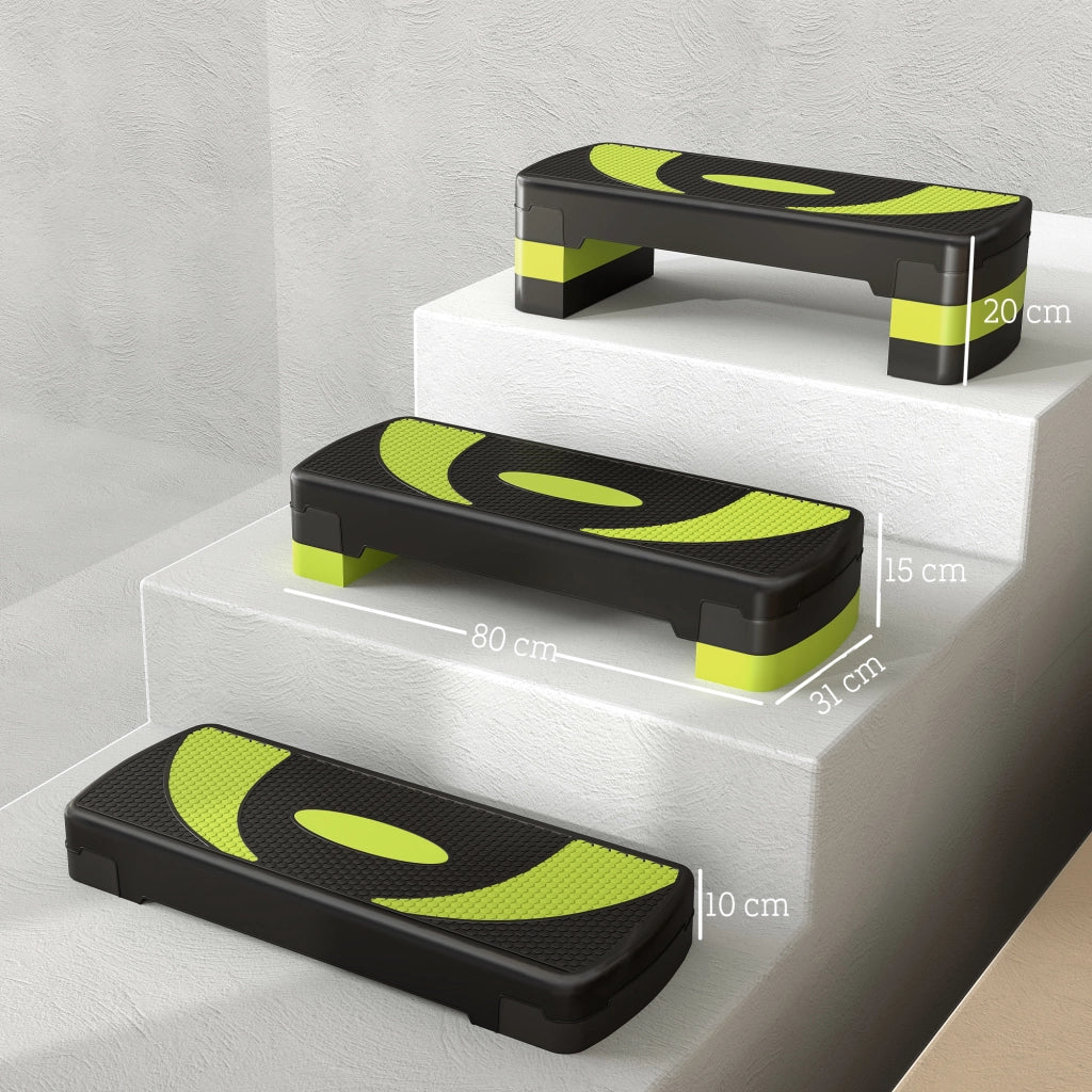 Stepper Fitness per Aerobica Regolabile su 3 Altezze da 10-15-20 cm, Verde e Nero