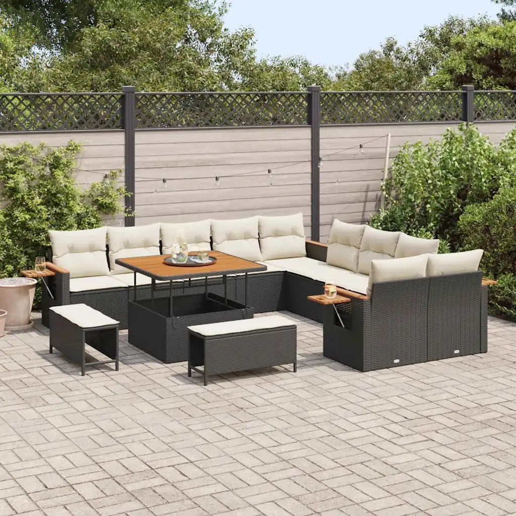 Set Divano da Giardino con cuscino 13 pcs Nero e Crema