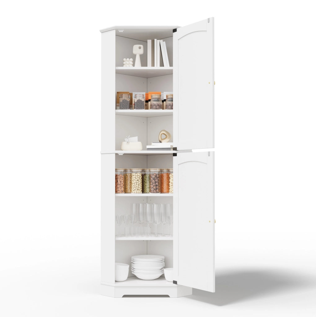 Mobile angolare con 2 ante e ripiani regolabili; 42 x 42 x 166 cm; bianco in MDF