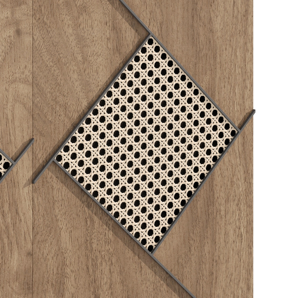 Scarpiera moderna con frontale effetto rattan; 80x31x91 cm; in legno