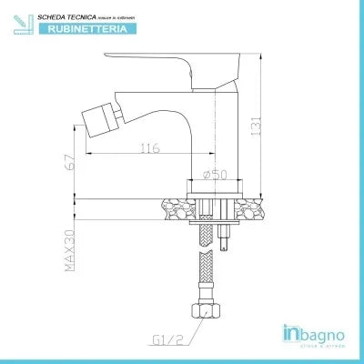 Miscelatore bidet Flat in ottone nero opaco con piletta click clack