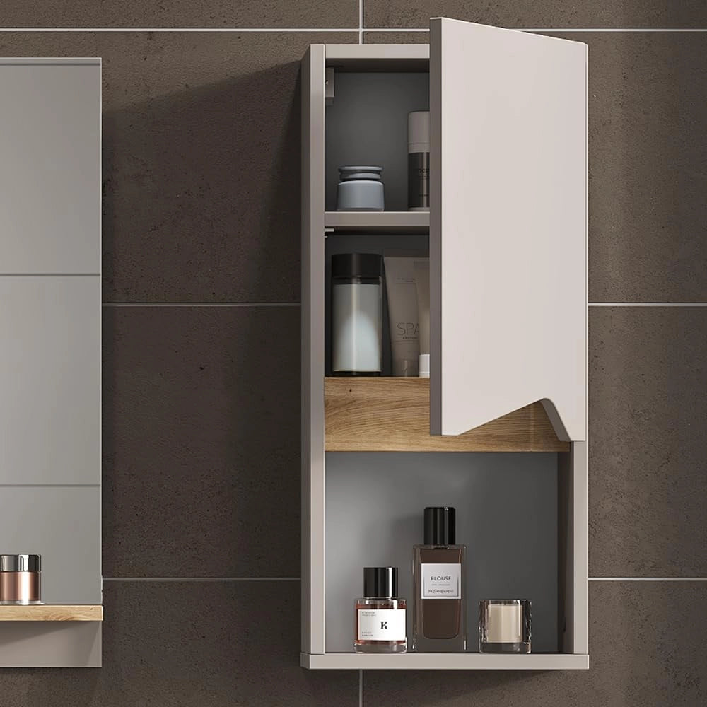 Mobile bagno Marelle, Grigio, 30 x 67 cm con porta e vano aperto, per montaggio a parete per una conservazione salvaspazio