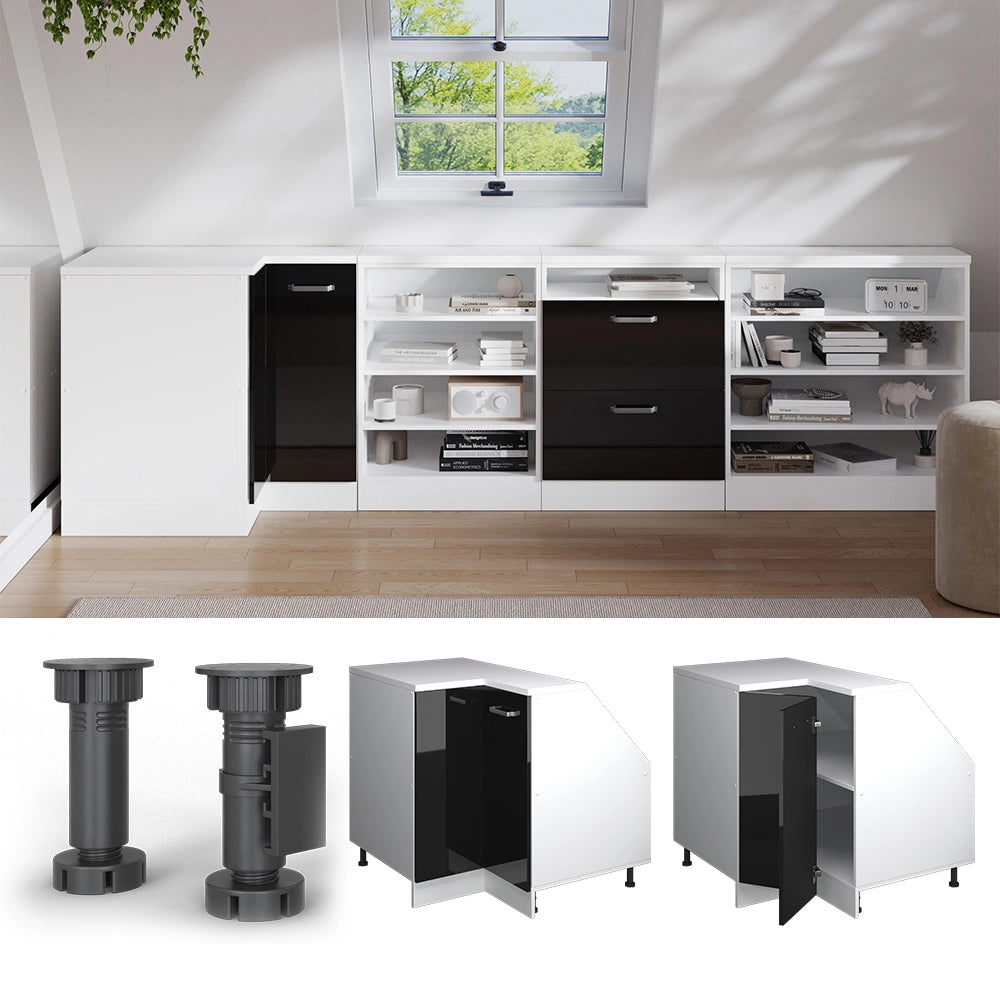 Mobile sottotetto Mobile angolare Rion Nero lucido/Bianco 75.6 x 83.8 cm con 1 porta, carcassa dell’armadio profondità 60 cm Vicco