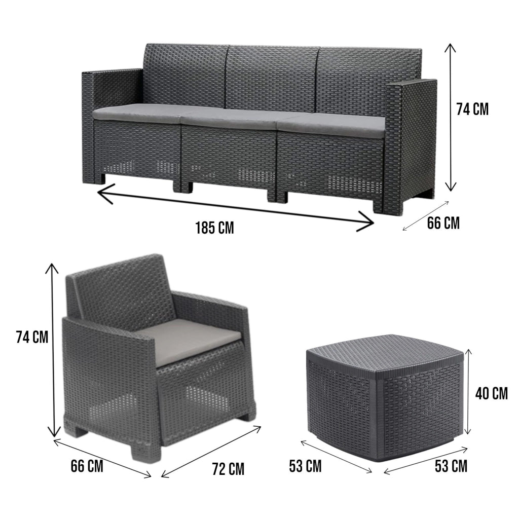 Salottino Outdoor Akayr, set Salotto da Esterno 5 Posti Made in Italy, Nero Antracite
