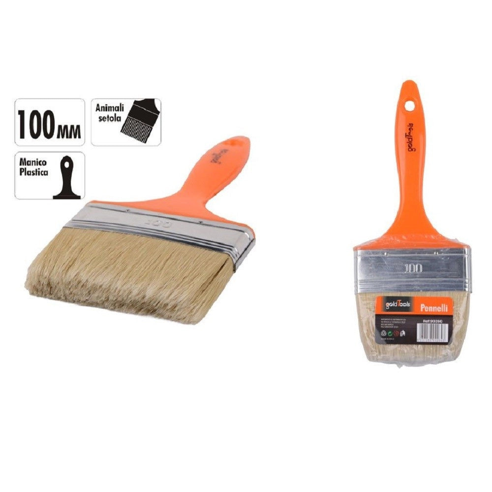 Trade Shop - Pennello 100 Mm Pennellessa Con Manico In Plastica Per Pittura Verniciare 90260 -