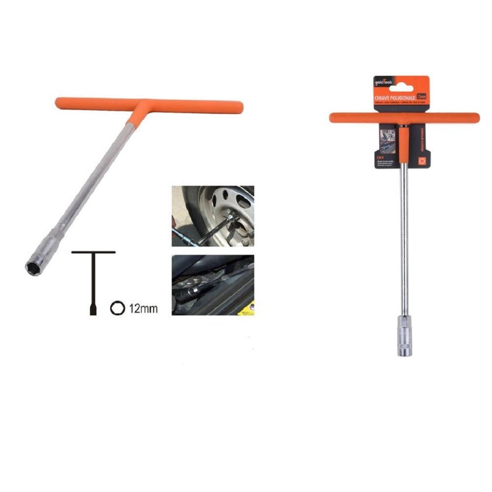 Trade Shop - Chiave Poligonale Impugnatura Tipo A T Da 12mm Con Bussola Esagonale Cr-v 91608 -