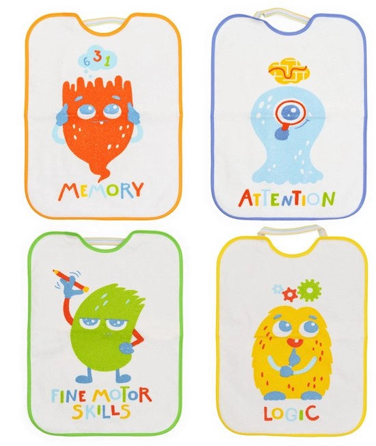 Pacco di 4 asciugamani per bagno idrorepellenti con disegni, per bambini, con chiusura elastica, da 12 mesi