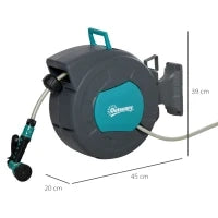 Avvolgitubo Automatico a Parete Girevole a 180°, Tubo Acqua da 15+1.4m e Pistola Multifunzione, Grigio