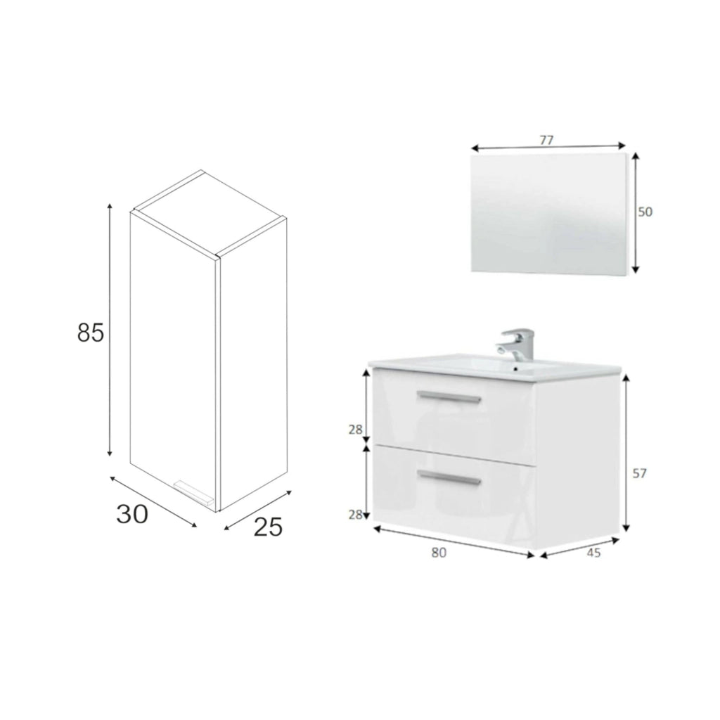 Possagno, set Mobili Bagno Specchio Incluso, Bianco Lucido
