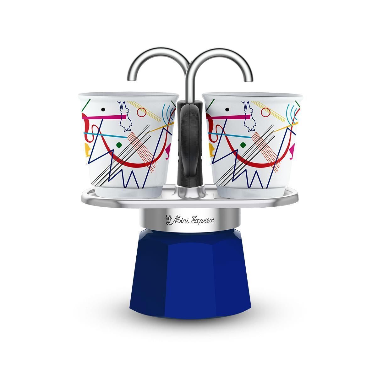 Bialetti Mini Express Kandinsky Moka Blu, Argento