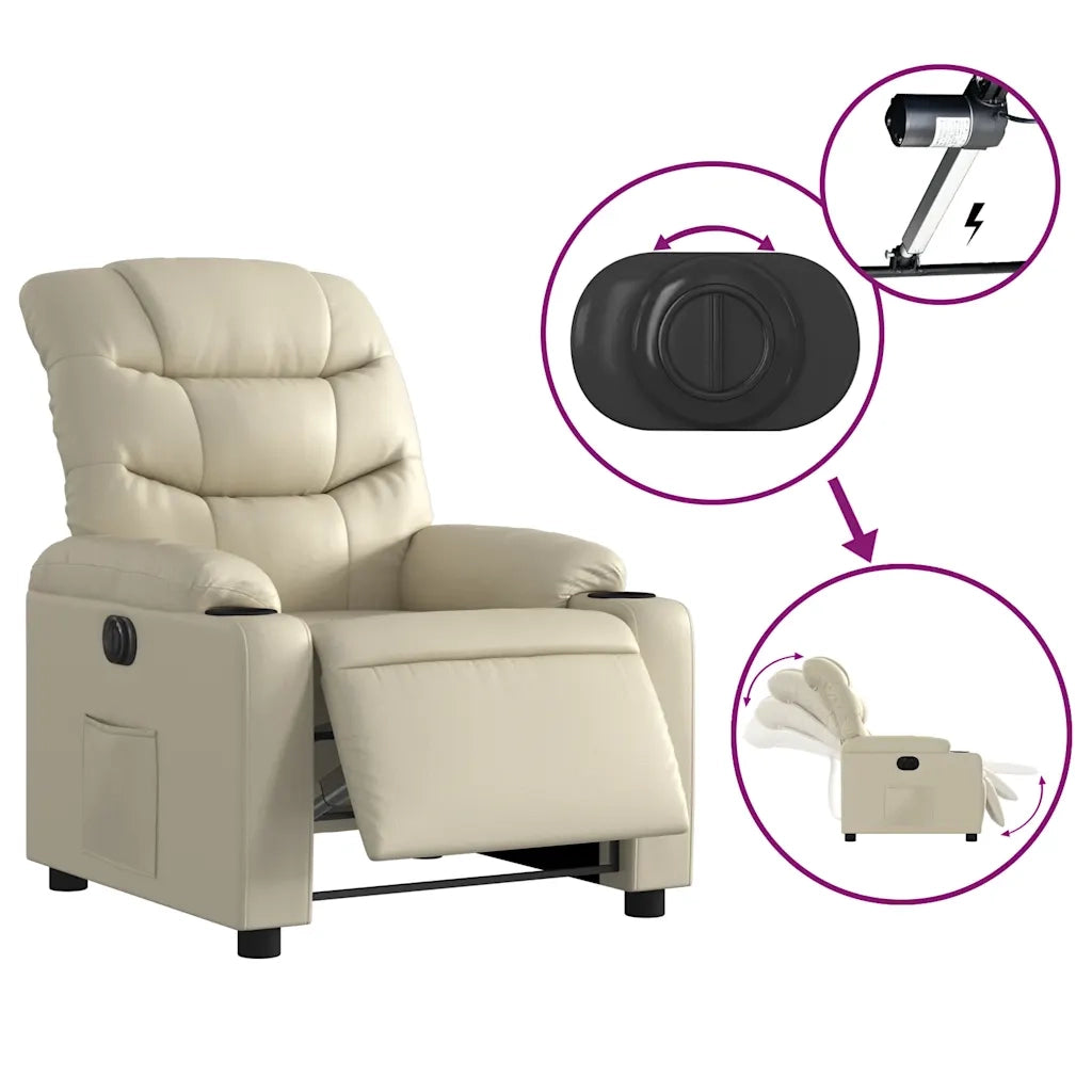 Divano Sedia-Poltrona Reclinabile Elettrica Crema in Similpelle 892830