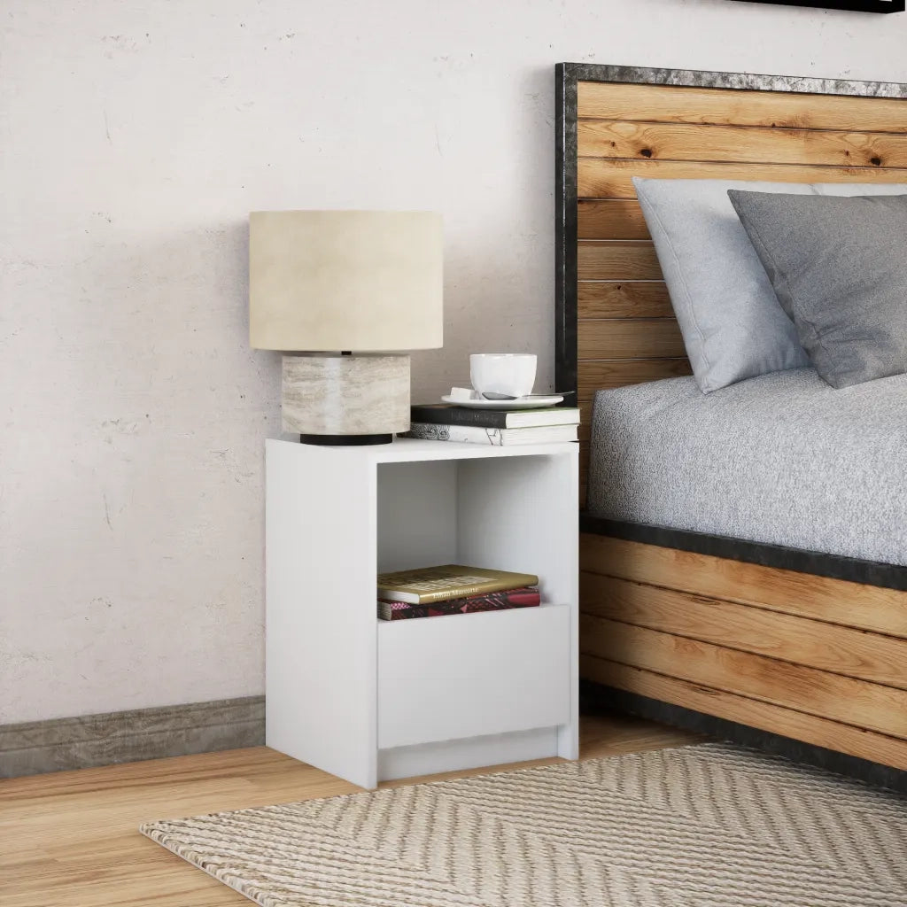 Comodino con Luci LED Bianco in Legno Multistrato 852019