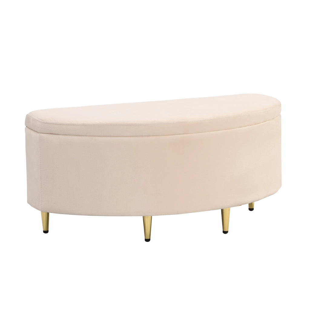 Panca Contenitore con Vano e Seduta Imbottita per Ingresso Camera o Soggiorno in Velluto Beige 90 × 40 × 42 cm