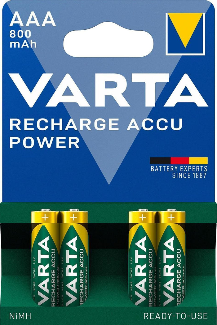 Varta Recharge Accu Power AAA 800 mAh Blister da 4 (Batteria NiMH Accu Precaricata, Micro, ricaricabile, pronta all'uso)