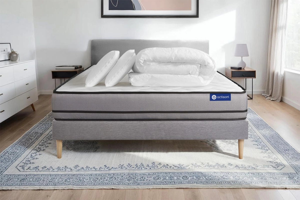 Pacchetto letto completo - Materasso 140x190cm + Box spring con doghe (kit) + 2 cuscini + Piumino - Actimemo Night