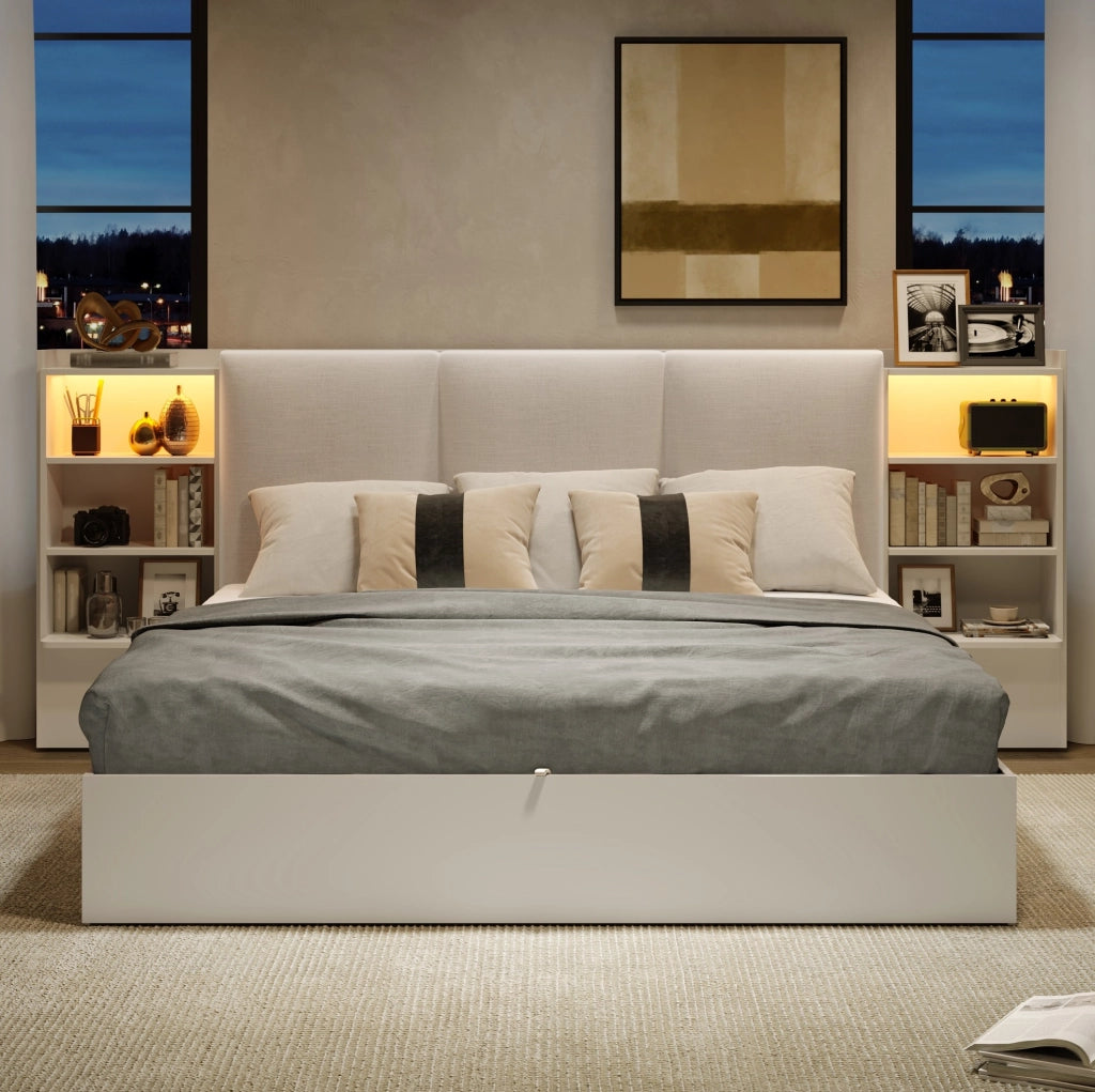 Letto matrimoniale 180x200 cm con LED e vano contenitore