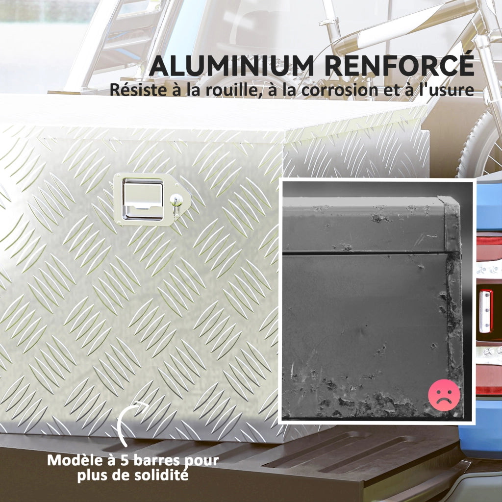 Scatola di stoccaggio in alluminio bloccabile per rimorchio ¨C zephmum ¨C 73.7x41x46 cm argento