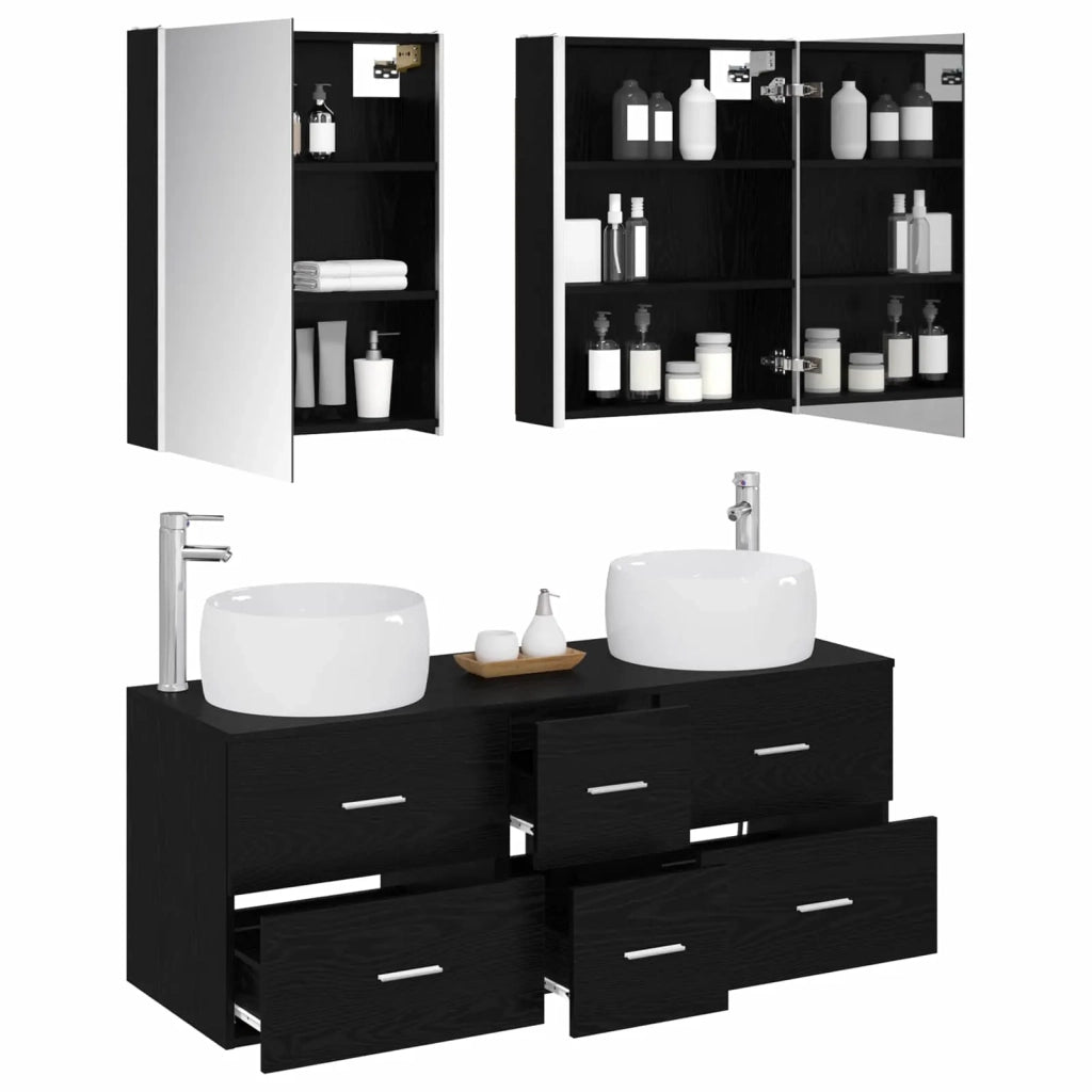 Set di mobili per il bagno 5 pcs Rovere Nero 3407048
