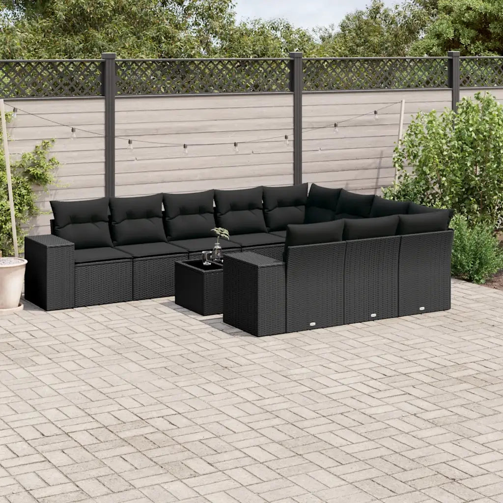 Set Divani da Giardino 11 pz con Cuscini in Polyrattan Nero 3223094