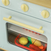 CUCINA GIOCATTOLO PER BAMBINI CON FORNELLI E ARMADIETTI, IN ACCIAIO, LEGNO E PP, 72X33X85.2 CM, BLU E BIANCO