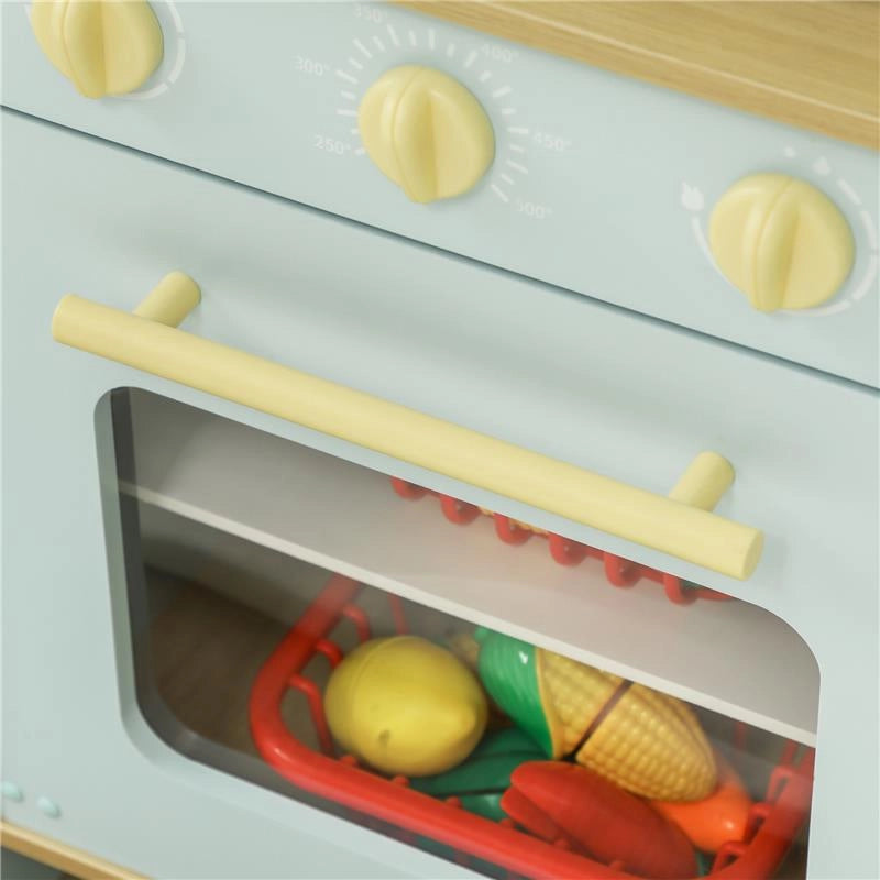 CUCINA GIOCATTOLO PER BAMBINI CON FORNELLI E ARMADIETTI, IN ACCIAIO, LEGNO E PP, 72X33X85.2 CM, BLU E BIANCO