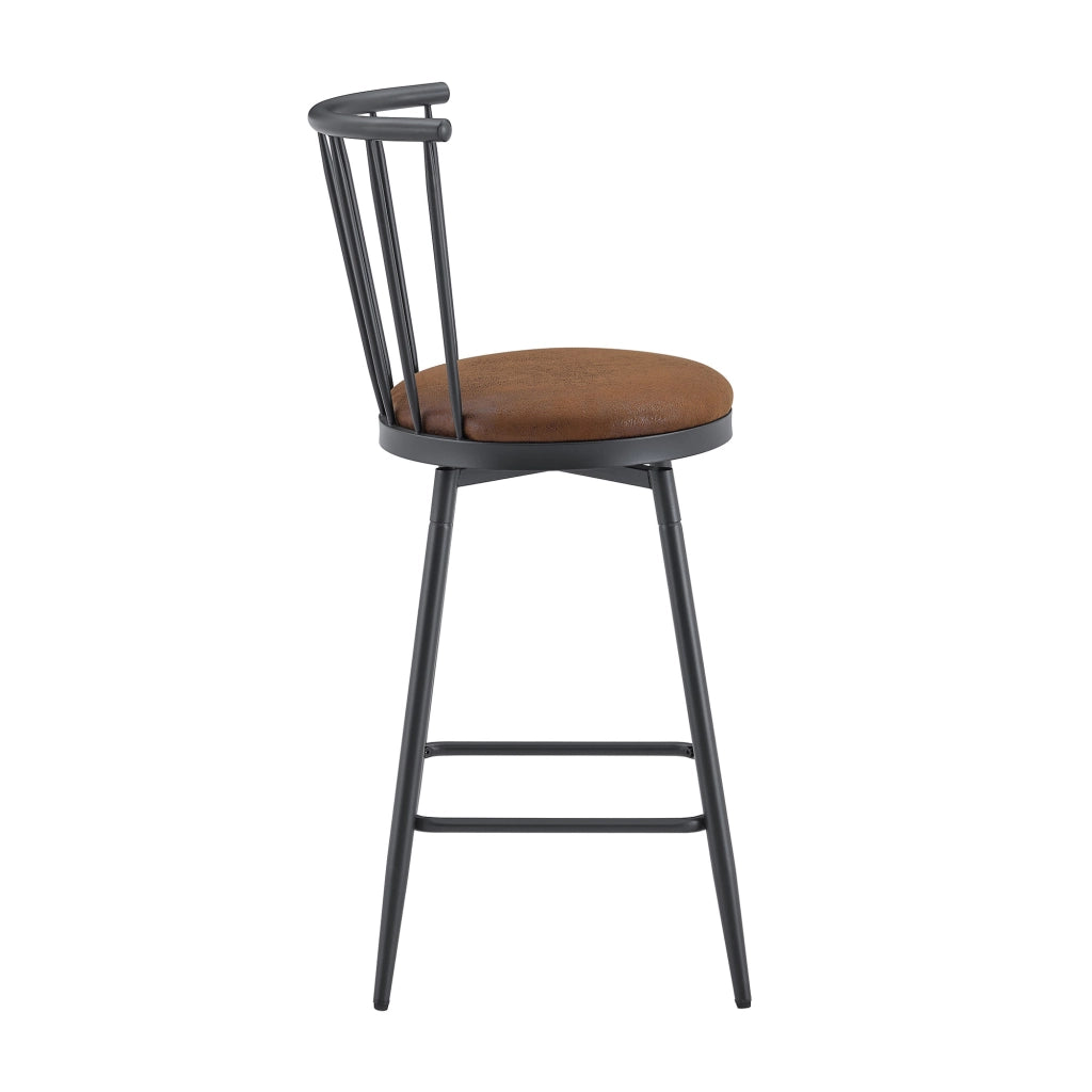 Sgabello da bar in metallo con schienale stile Windsor e seduta imbottita in tessuto marrone 73 × 45,5 × 45 cm