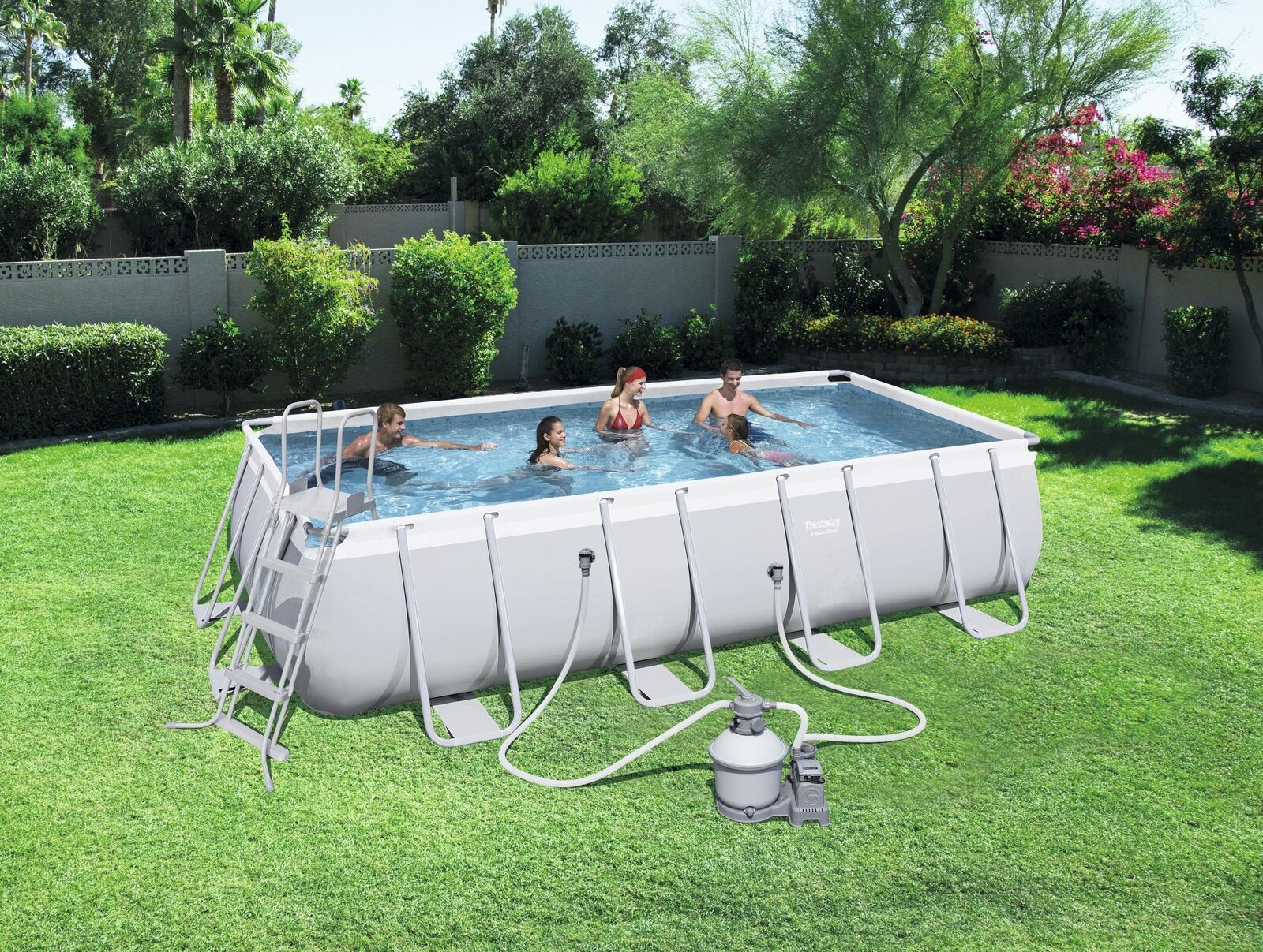 Bestway Power Steel Piscina mis.549x274x122 cm, pvc/tritech, effetto mosaico interno, include filtro a sabbia, copertura, scaletta, dosatore chimico ChemConnect