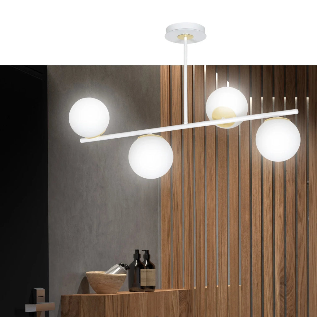 Plafoniera Contemporaneo Vishnu Acciaio Bianco 4 Luci E14 Ip20