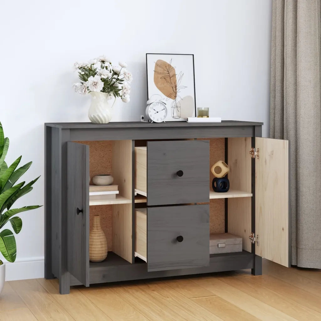 Credenza Grigia 100x35x74 cm in Legno Massello di Pino 814566
