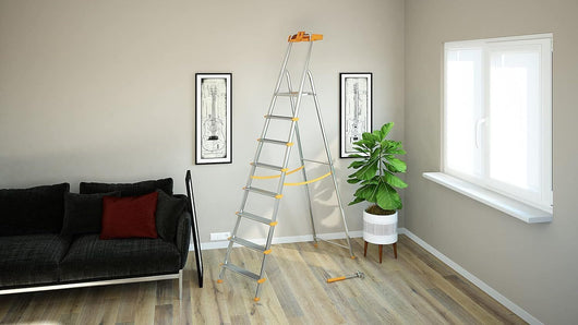 Colombo Scala ATTICA 8 gradini in alluminio con gradini e piedini antiscivolo e vaschetta portautensili ribaltabile EN131 MADE IN ITALY