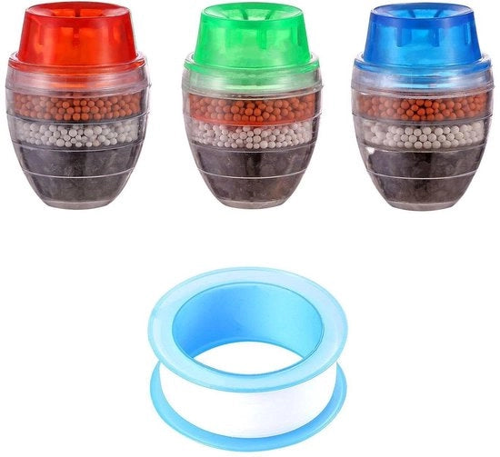 Filtro Acqua 3 Pezzi e 1 Rotolo di Nastro per Purificazione Acqua di Cucina