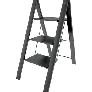 Colombo Sgabello Scala LEONARDO 3 gradini in alluminio anodizzato,ultrasottile,ultrapiatto,nero portata max 150kg EN14183 MADE IN ITALY