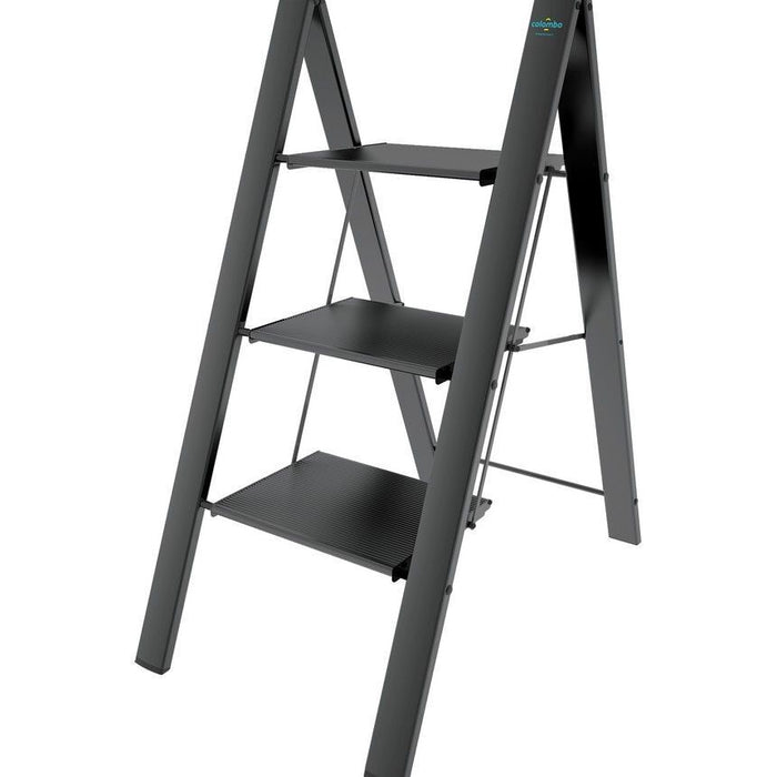 Colombo Sgabello Scala LEONARDO 3 gradini in alluminio anodizzato,ultrasottile,ultrapiatto,nero portata max 150kg EN14183 MADE IN ITALY