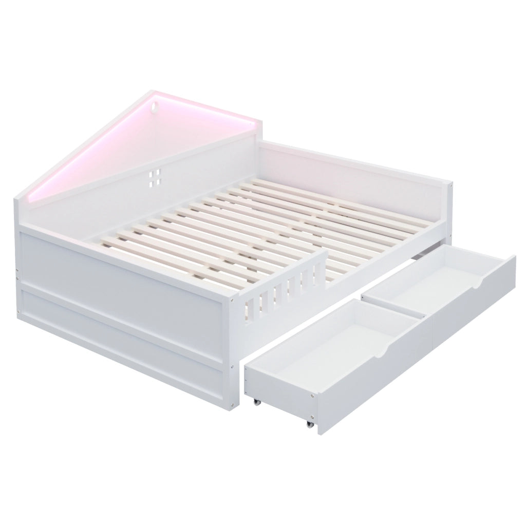Letto ULEVR 140x200 cm con LED controllabile via smartphone e 2 cassetti, bianco