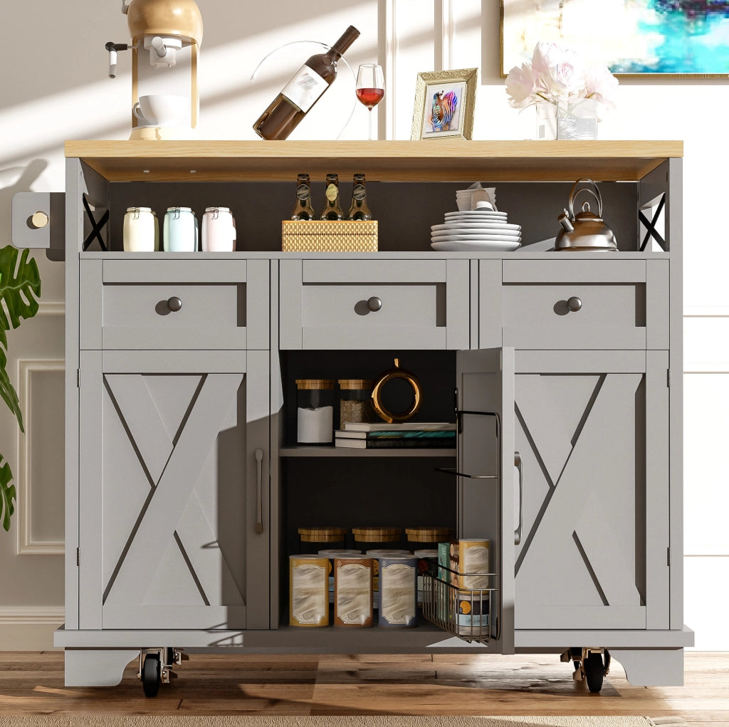 Isola cucina 118 x 43-80 x 98 cm in MDF e metallo grigio, mobile