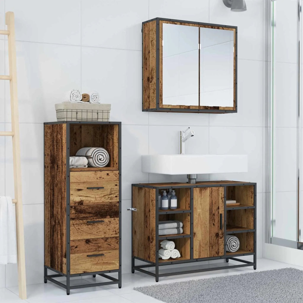 Set di mobili per il bagno con cassetto 3 pcs Legno vecchio 3402524