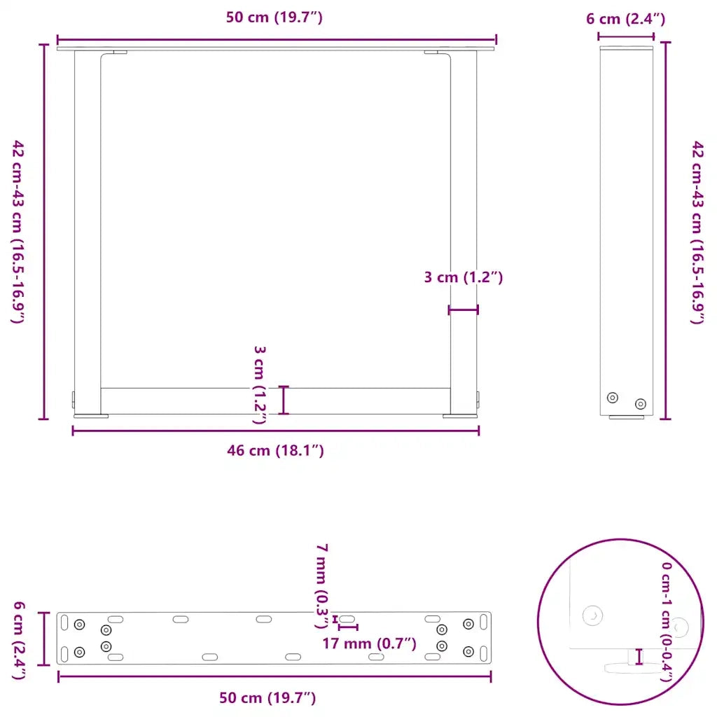 Gambe per Tavolino da Caffè a Forma di U 2 pz Nere 50x(42-43) cm Acciaio 4013156