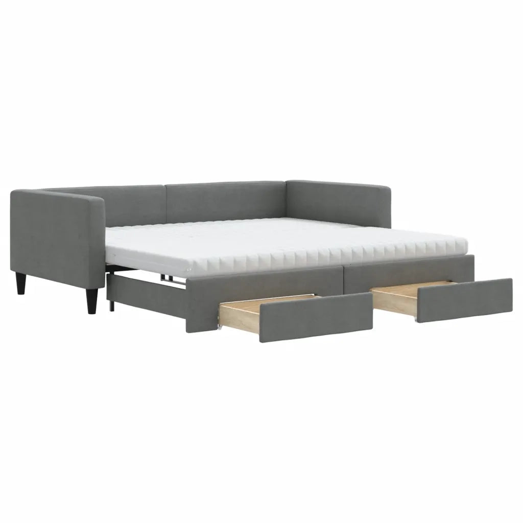 Divano Letto Estraibile Cassetti Grigio Scuro 100x200cm Tessuto