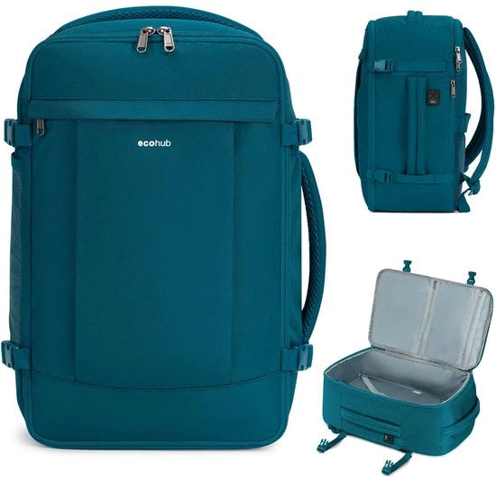 Borsa a Mano 30L per Bagaglio a Mano, Antifurto per easyjet bagaglio a mano 45x36x20, Borsa a Mano per Laptop 3D, Recuperata, Borsa da Viaggio Impermeabile, Borsa a Mano per Cabina per Signora/Signore (Blu/Verde)