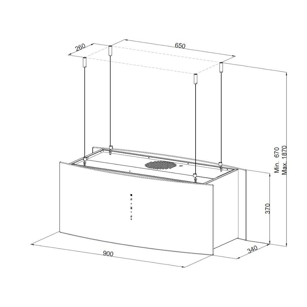 Cappa Samet a isola MCIB101 90 cm. con pannelli in vetro curvi colore nero