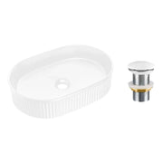 Lavabo ovale da appoggio 48x33 cm bianco lucido in ceramica con piletta clic-clac