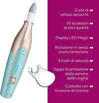 Beurer MP 84 Fresa elettronica per Unghie Professionale Cordless con Batteria Ricaricabile, 10 Accessori per Manicure e Pedicure e Pratica Custodia con Funzione di Ricarica