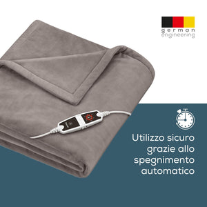 Beurer Coperta elettrica HD 150 XXL, termocoperta elettrica con spegnimento automatico, 200 x 150 cm, 6 impostazioni di temperatura, lavabile in lavatrice, morbida coperta, tortora
