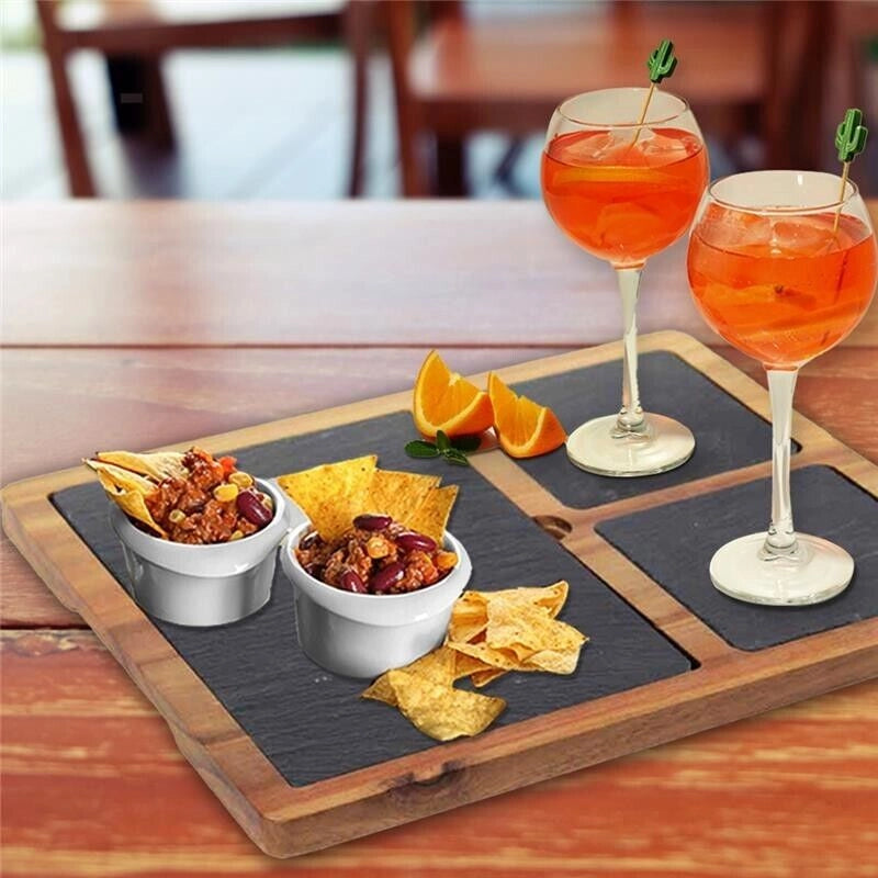VASSOIO IN LEGNO CON ARDESIA 30X25X1.5 CM PER APERITIVI E FINGER FOOD