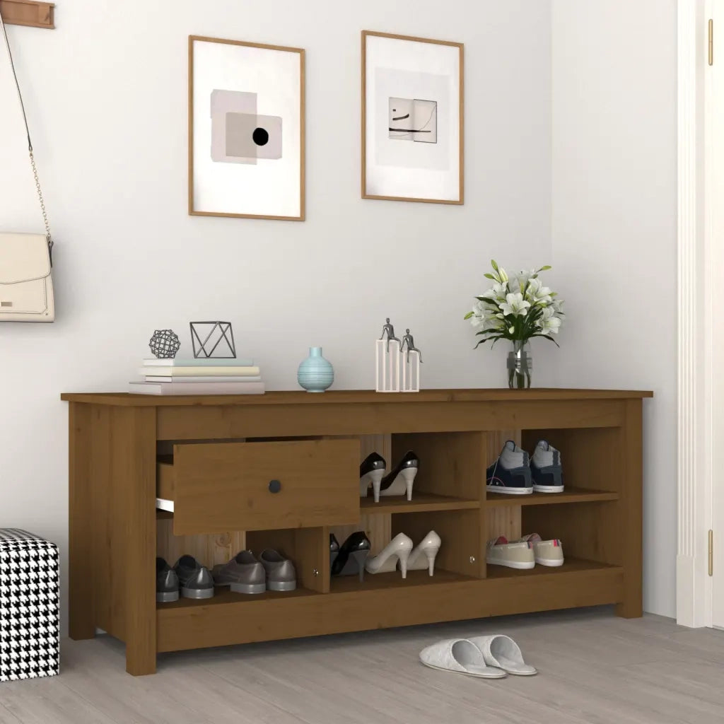 Scarpiera Marrone Ambra 110x38x45,5cm in Legno Massello di Pino 814597
