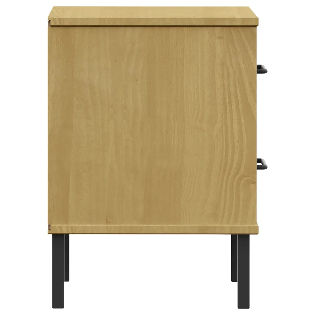 Comodino con Gambe in Metallo Marrone Legno Massello Pino OSLO 350973