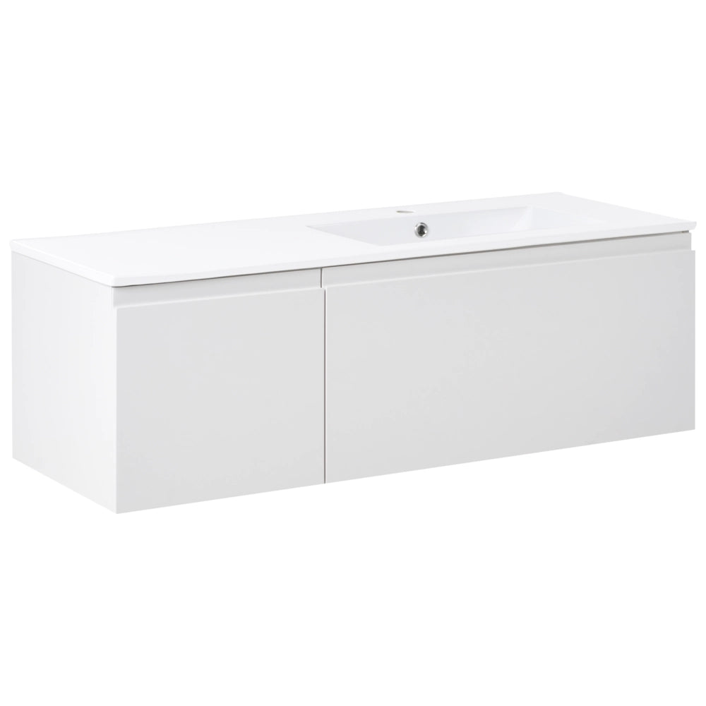 Mobile da bagno sospeso con lavabo  in legno ingegnerizzato e contenitore 120 cm grigio chiaro design moderno