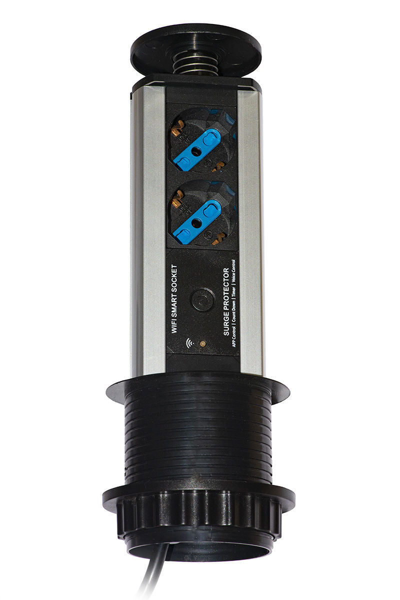 Link Multipresa Wireless da Tavolo a Scomparsa con 2 Porte Ita-Schuko Alloggiamento Alluminio Cavo 1.8mt